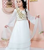 Cream Embroidered Cotton Silk Lehenga Choli Dupatta