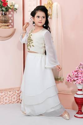 Cream Embroidered Cotton Silk Lehenga Choli Dupatta 2