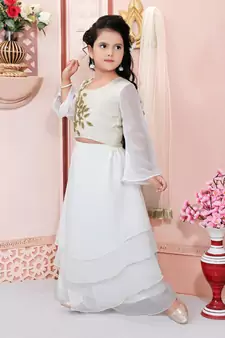 Cream Embroidered Cotton Silk Lehenga Choli Dupatta