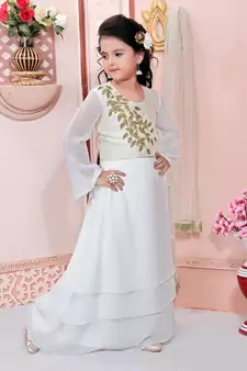 Cream Embroidered Cotton Silk Lehenga Choli Dupatta