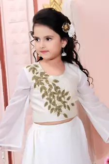 Cream Embroidered Cotton Silk Lehenga Choli Dupatta