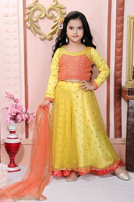 Orange Embroidered Net Lehenga Choli Dupatta 1