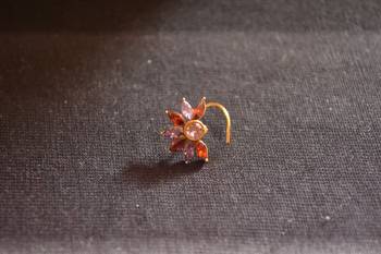 Designer Stone Studded Premium Gold Plated diamond nose-ring or Nose Pin 3