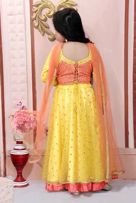Orange Embroidered Net Lehenga Choli Dupatta 4