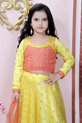 Orange Embroidered Net Lehenga Choli Dupatta 5