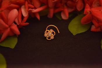Designer Stone Studded Premium Gold Plated diamond nose-ring or Nose Pin 1