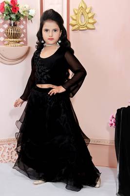 Black Embroidered Cotton Silk Lehenga Choli Dupatta 2