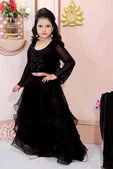 Black Embroidered Cotton Silk Lehenga Choli Dupatta