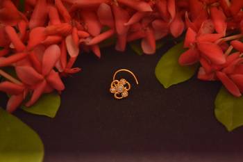 Designer Stone Studded Premium Gold Plated diamond nose-ring or Nose Pin 2