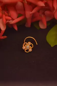 Designer Stone Studded Premium Gold Plated diamond nose-ring or Nose Pin