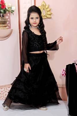 Black Embroidered Cotton Silk Lehenga Choli Dupatta 3