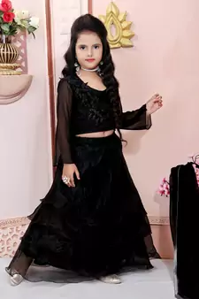 Black Embroidered Cotton Silk Lehenga Choli Dupatta