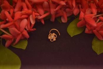 Designer Stone Studded Premium Gold Plated diamond nose-ring or Nose Pin 3