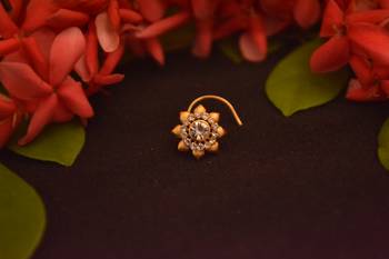 Designer Stone Studded Premium Gold Plated diamond nose-ring or Nose Pin 1