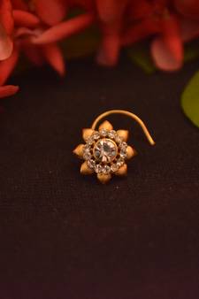 Designer Stone Studded Premium Gold Plated diamond nose-ring or Nose Pin