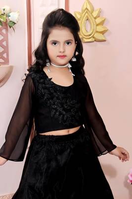 Black Embroidered Cotton Silk Lehenga Choli Dupatta 5