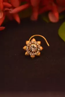 Designer Stone Studded Premium Gold Plated diamond nose-ring or Nose Pin
