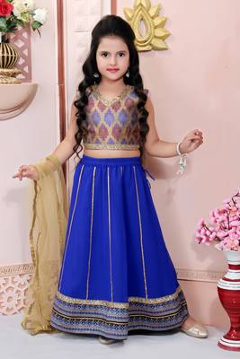 Gold Embroidered Brocade Lehenga Choli Dupatta 1
