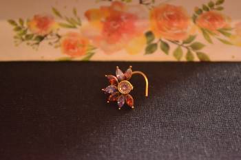Designer Stone Studded Premium Gold Plated diamond nose-ring or Nose Pin 3