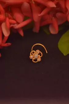 Designer Stone Studded Premium Gold Plated diamond nose-ring or Nose Pin
