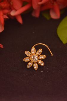 Designer Stone Studded Premium Gold Plated diamond nose-ring or Nose Pin