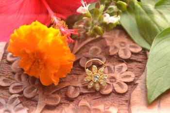 Designer Stone Studded Premium Gold Plated diamond nose-ring or Nose Pin 2
