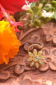 Designer Stone Studded Premium Gold Plated diamond nose-ring or Nose Pin