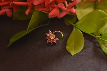 Designer Stone Studded Premium Gold Plated diamond nose-ring or Nose Pin 2