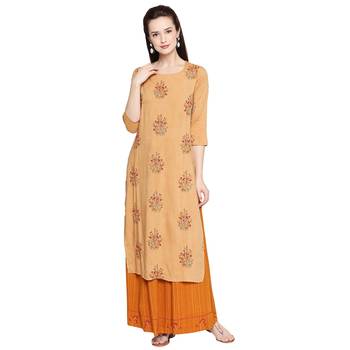 Mustard Mustard Embroidered Kurta with Skirt For Women 1