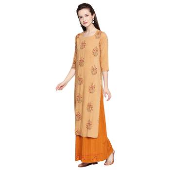 Mustard Mustard Embroidered Kurta with Skirt For Women 2