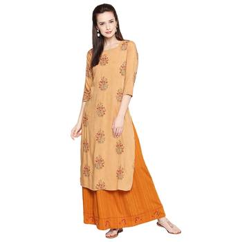 Mustard Mustard Embroidered Kurta with Skirt For Women 4
