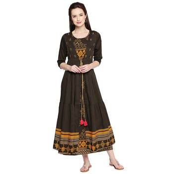 Olive Green Designer Kurta with Jacket For Women 1