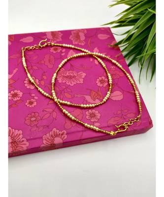 Set Of 2 Gold & Cream Beaded Anklets For Women 2