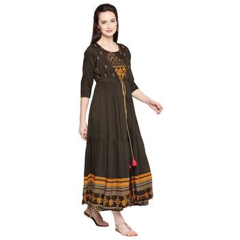 Olive Green Designer Kurta with Jacket For Women 2