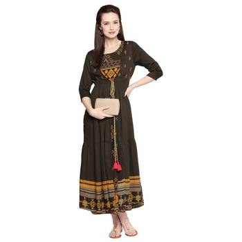 Olive Green Designer Kurta with Jacket For Women 4
