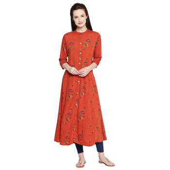 Orange Embellishmed ALine Long Kurta For Women 1