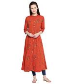 Orange Embellishmed ALine Long Kurta For Women