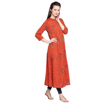 Orange Embellishmed ALine Long Kurta For Women 2
