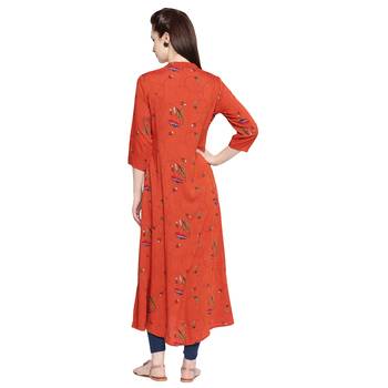 Orange Embellishmed ALine Long Kurta For Women 3