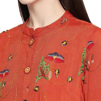 Orange Embellishmed ALine Long Kurta For Women 5