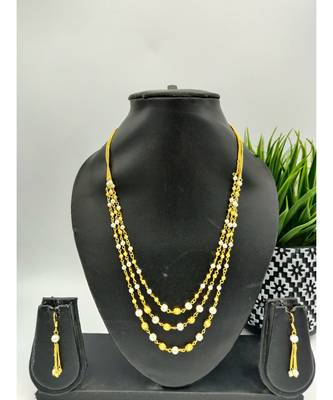 Gold Plated Layered White And Gold Beaded Necklace 2