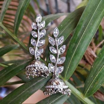 Designer Silver Oxidized Stylish Leaf Jhumkas 3