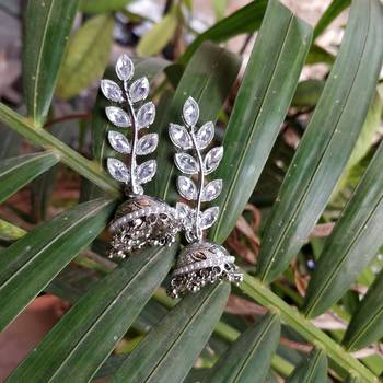Designer Silver Oxidized Stylish Leaf Jhumkas 1