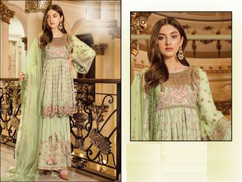 G-Collection Green Pakistani Fency Georgette Embroderi Semi Suit 2
