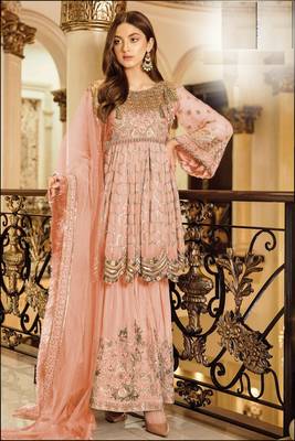 G-Collection Pink Pakistani Fency Georgette Embroderi Semi Suit 1