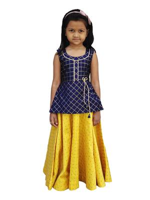 Kids Blue Top And Yellow Lehenga Choli Set 1