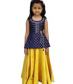 Kids Blue Top And Yellow Lehenga Choli Set
