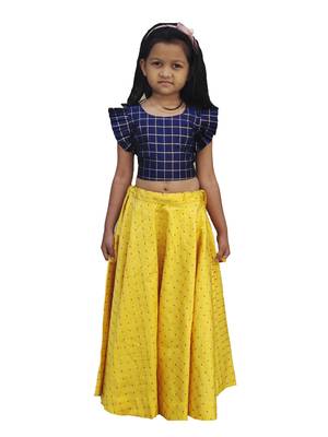 Kids Blue Blouse And Yellow Lehenga Choli 1