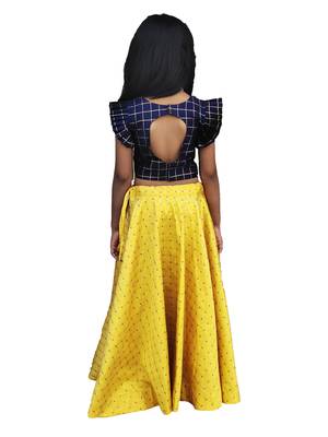 Kids Blue Blouse And Yellow Lehenga Choli 2
