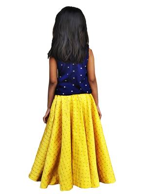Kids Blue Top And Yellow Cotton Silk Lehenga Choli 2